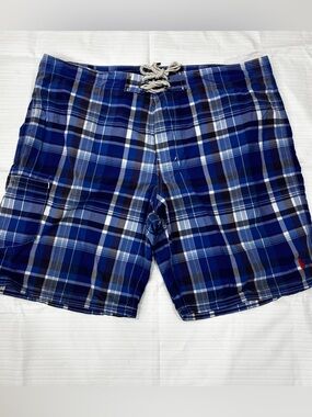 Polo Ralph Lauren Mens Blue Plaid Swim Trunks Unlined Size 38 / XL